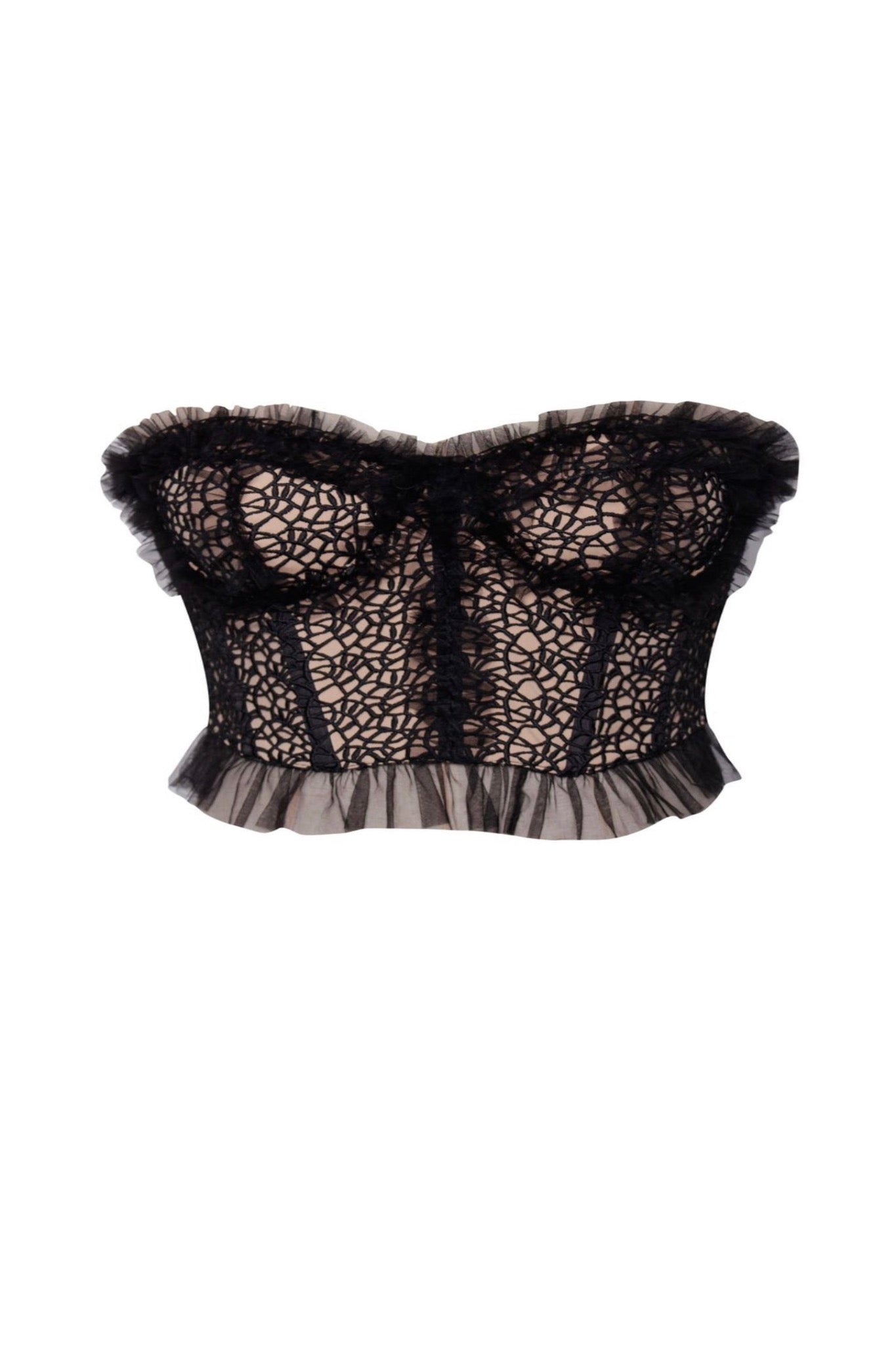 Orah Black Mesh and Lace Corset Top