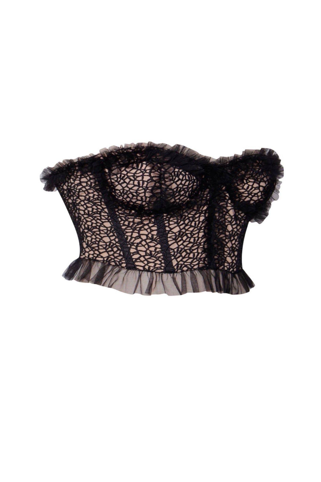 Orah Black Mesh and Lace Corset Top