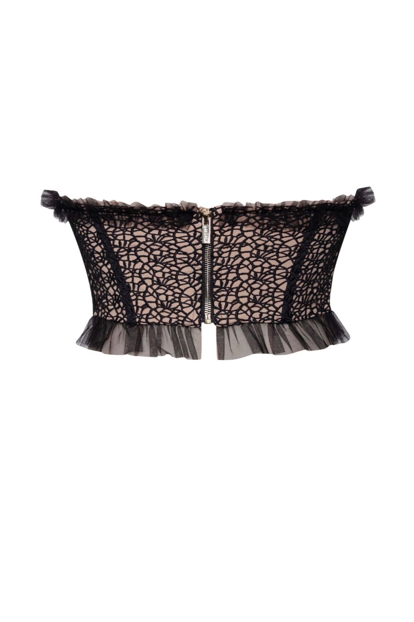 Orah Black Mesh and Lace Corset Top