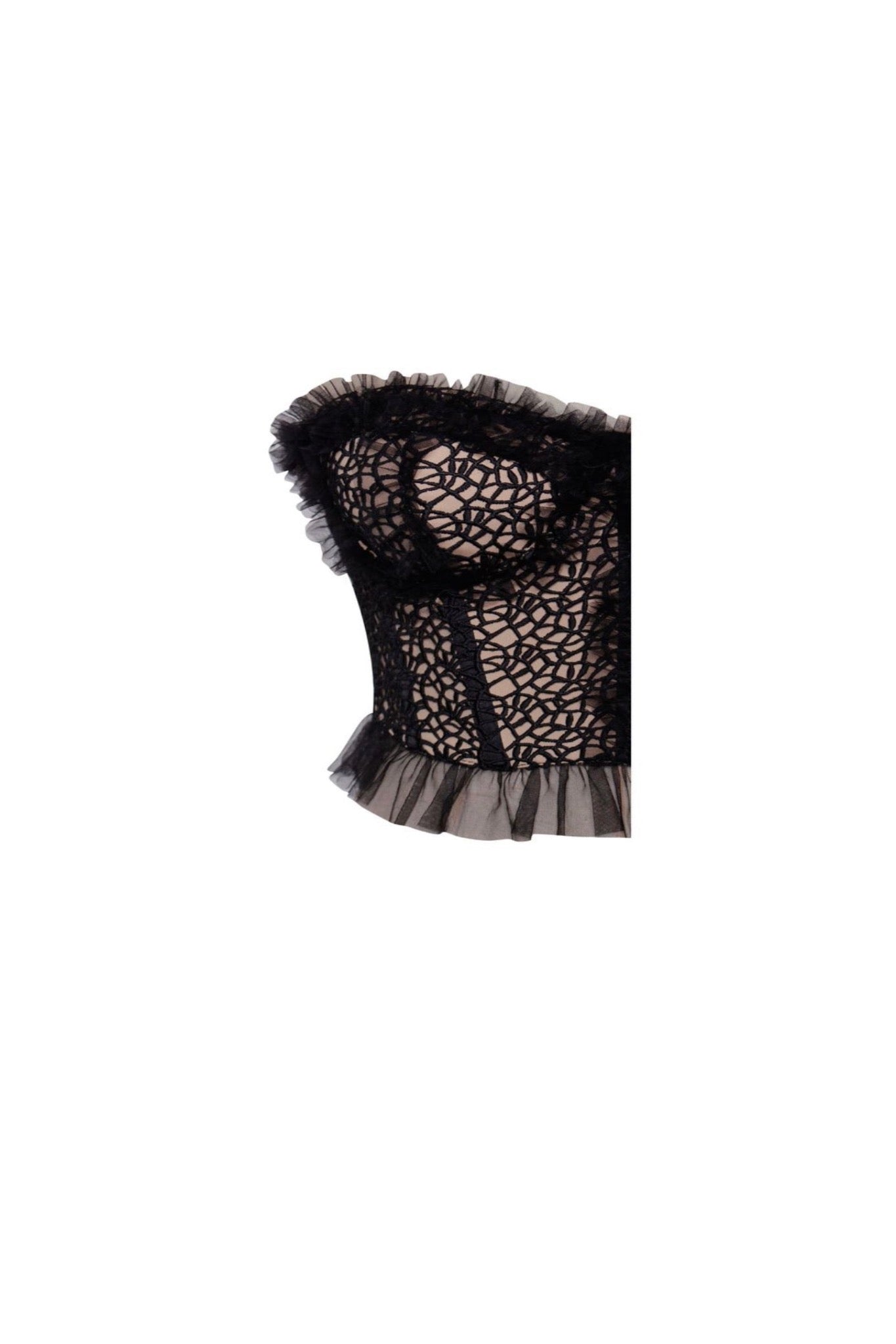 Orah Black Mesh and Lace Corset Top